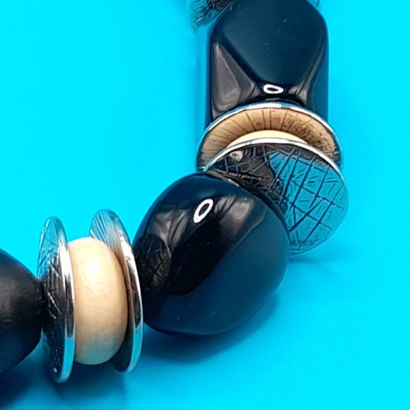 Chico's Chunky Black Beaded Necklace, Cream Silver Beads, 23" - Picture 9 of 11